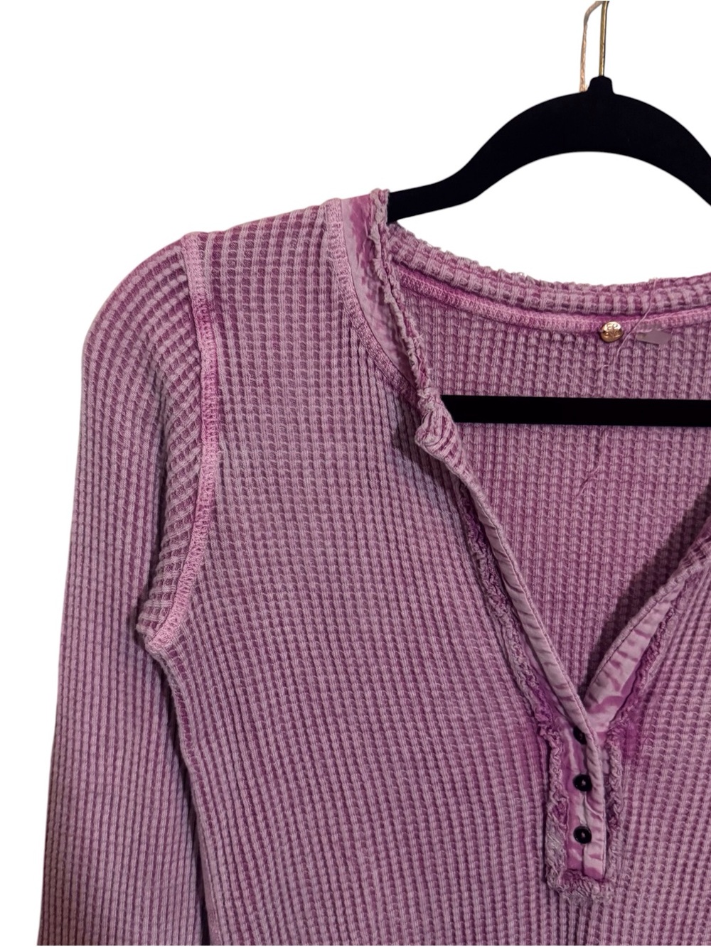 Free People FP One Colt Thermal Top Small Purple Boho Beach Waffle Knit Distress - Picture 3 of 9